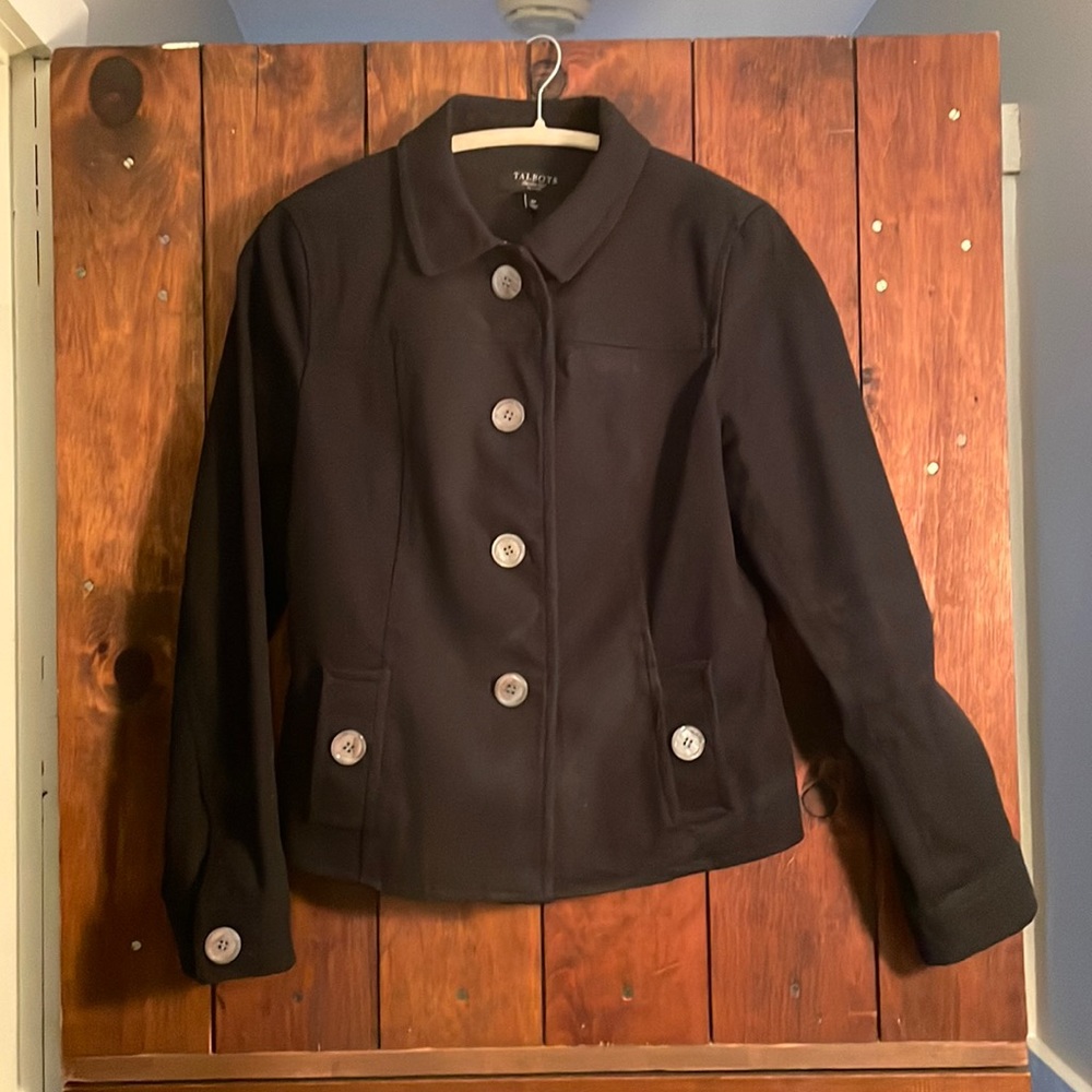 Talbots all black button up jacket.